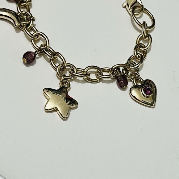 Birthstone Amethyst Charm Bracelet Angel Heart Moon Star Gold Chain - Picture 5 of 7